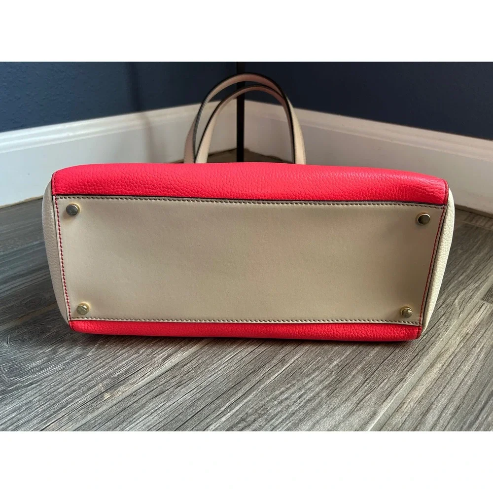 Kate Spade New York‎ Pebbled Leather Colorblock Tote Bag Coral Pink Purse w/ COA